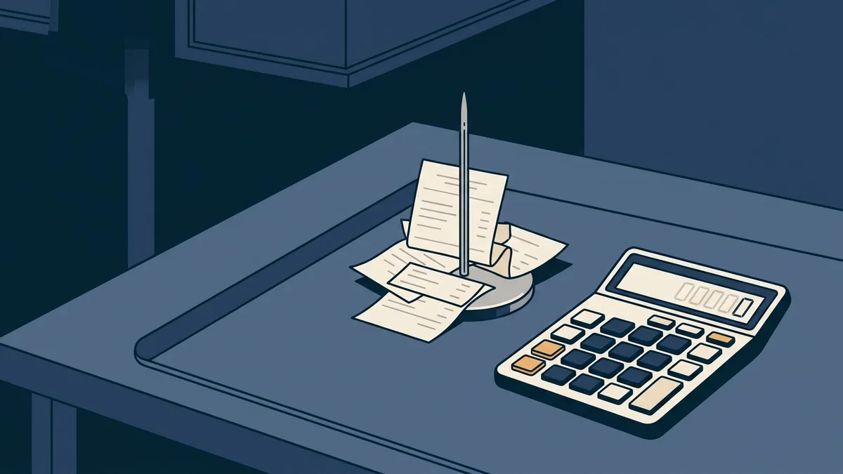 A spike of separate receipts beside a calculator, representing the multiple fees in one application.