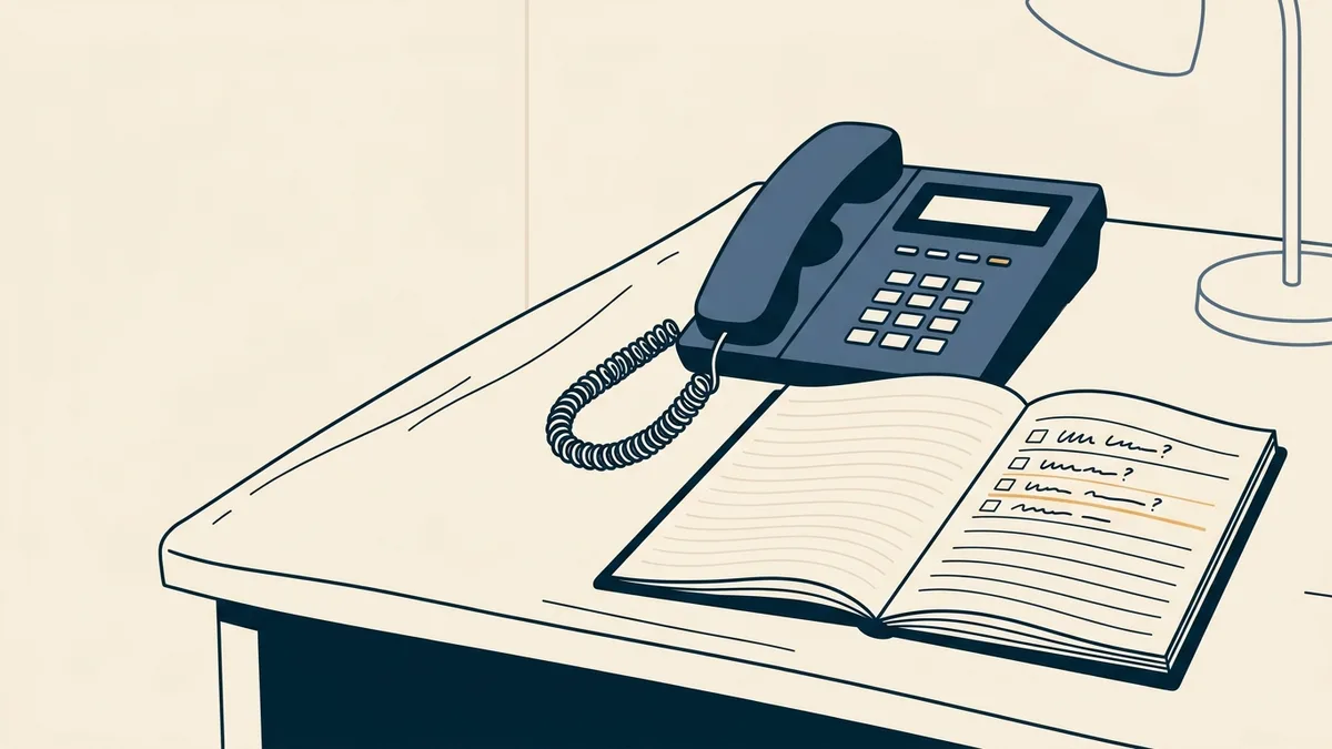 A phone and a prepared list of questions, representing a well-planned call to a licensing board.
