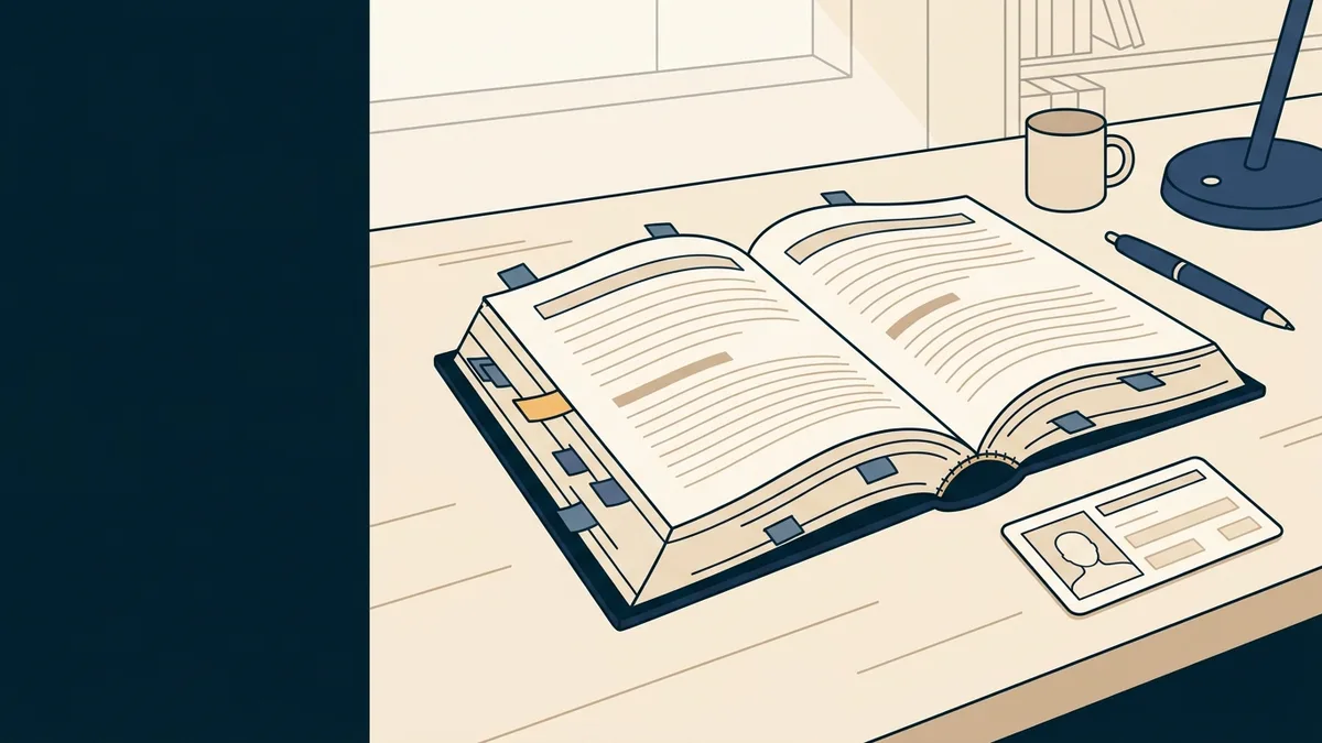 A license card next to a heavily tabbed rulebook, showing that portability does not simplify the rules.